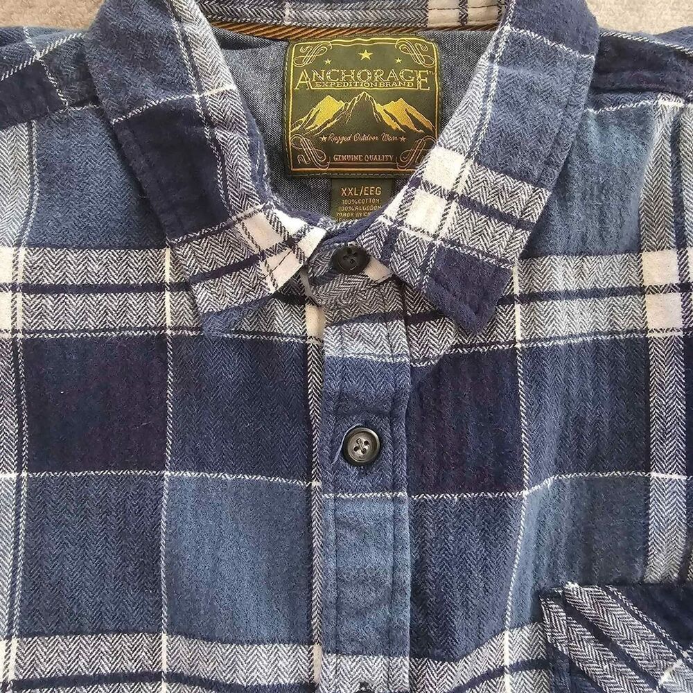 Men's XXL Anchorage Expedition Long Sleeved Blue Plaid Long Sleeve  Shirt
